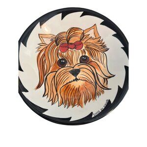 Dogs By Nina Lyman Ceramic Bowl Yorkshire Terrier Black White Bow in Hair 8"